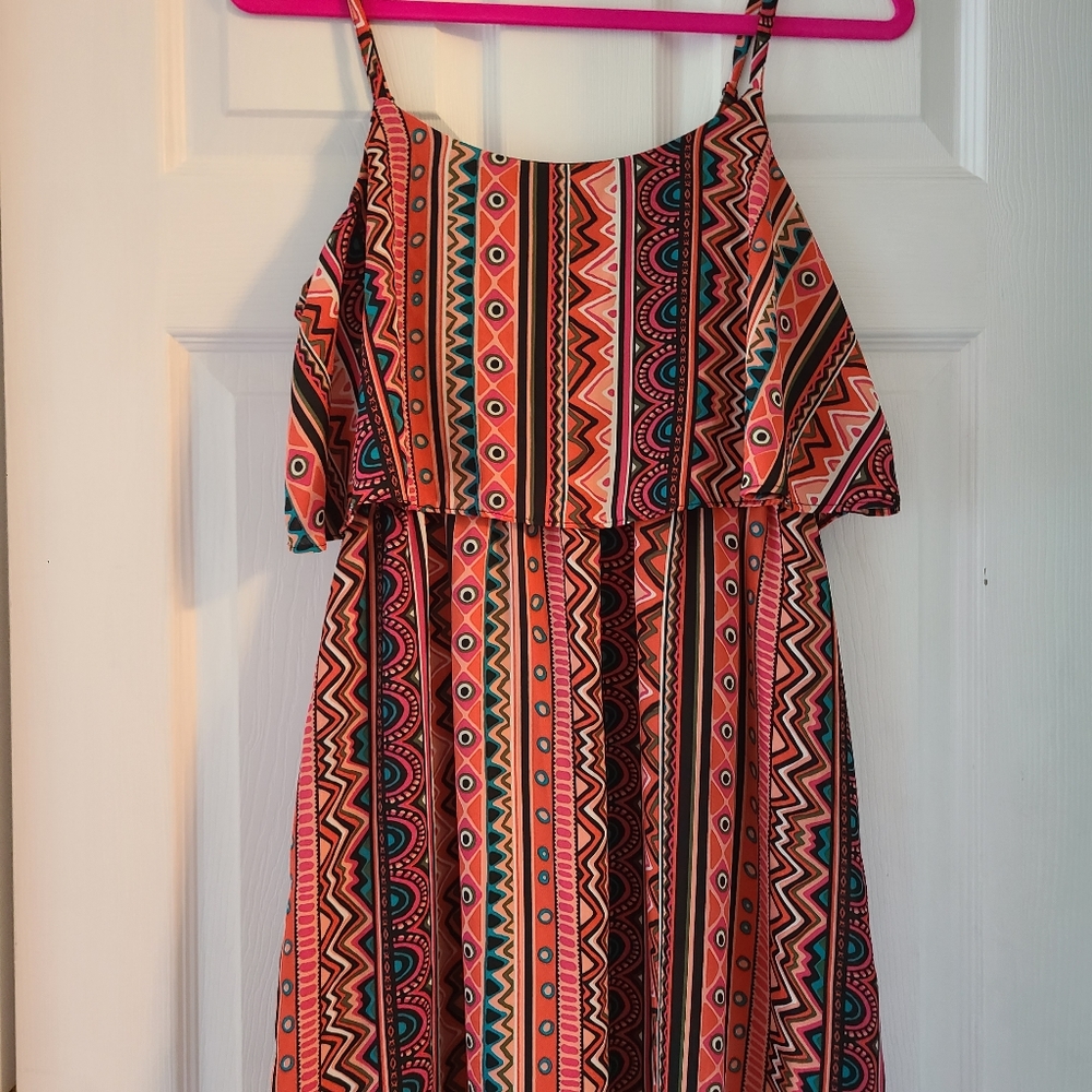 RUE 21 Adjustable Strap Colorful Boho Cute Mini Dress Size L